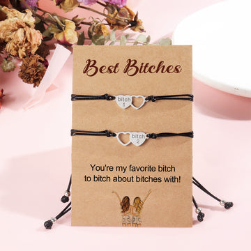 For Friend - Best Bitches Heart Braided Bracelet