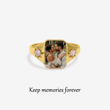S925 Custom Photo & Birthstone Ring