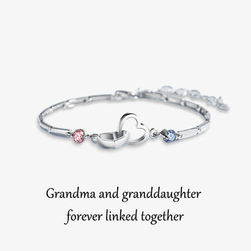 S925 Grandma & Granddaughter Forever Linked Together Birthstone Custom Double Cubic Zirconia and Heart Bracelet