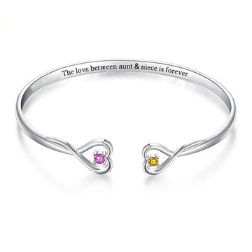 Aunt and Niece Love Eternal Custom Birthstone Double Heart Bracelet