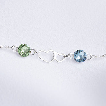 Mother and Daughter Forever Linked Together Double Heart Custom Birthstone Bracelet