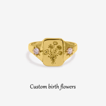 S925 Custom Birth Flower Ring