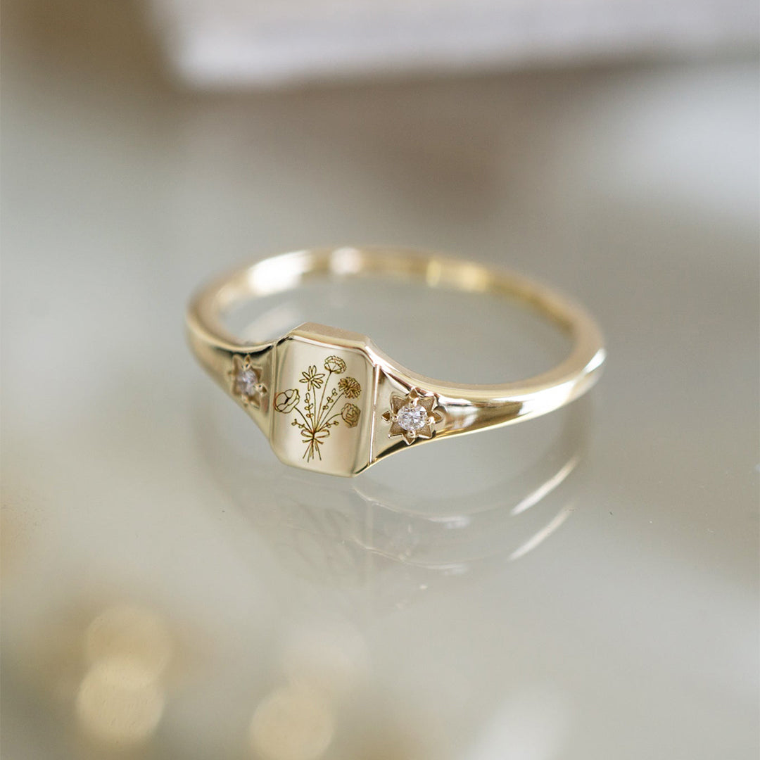 S925 Custom Birth Flower Ring