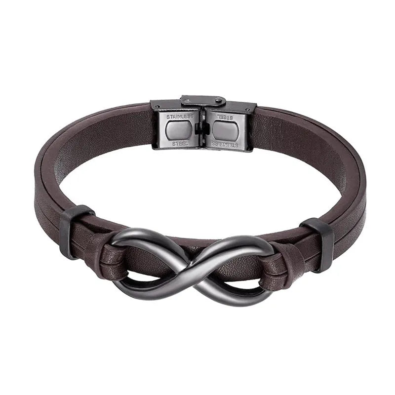 GIFT FOR HIM - KING'S CROWN INFINITY LEATHER BRACELET