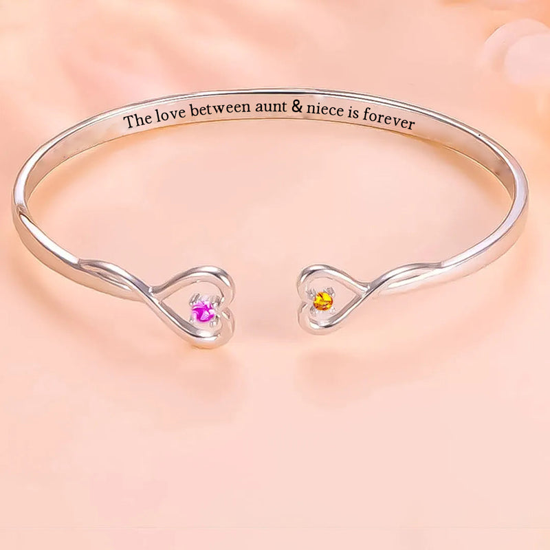 Aunt and Niece Love Eternal Custom Birthstone Double Heart Bracelet