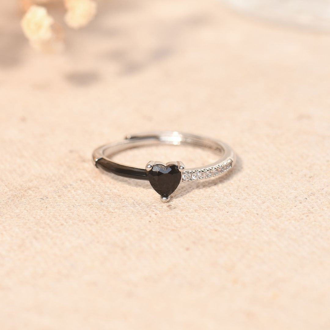 For Self - I’m Choosing Me And My Peace Black Ceramic Heart-shaped Ring