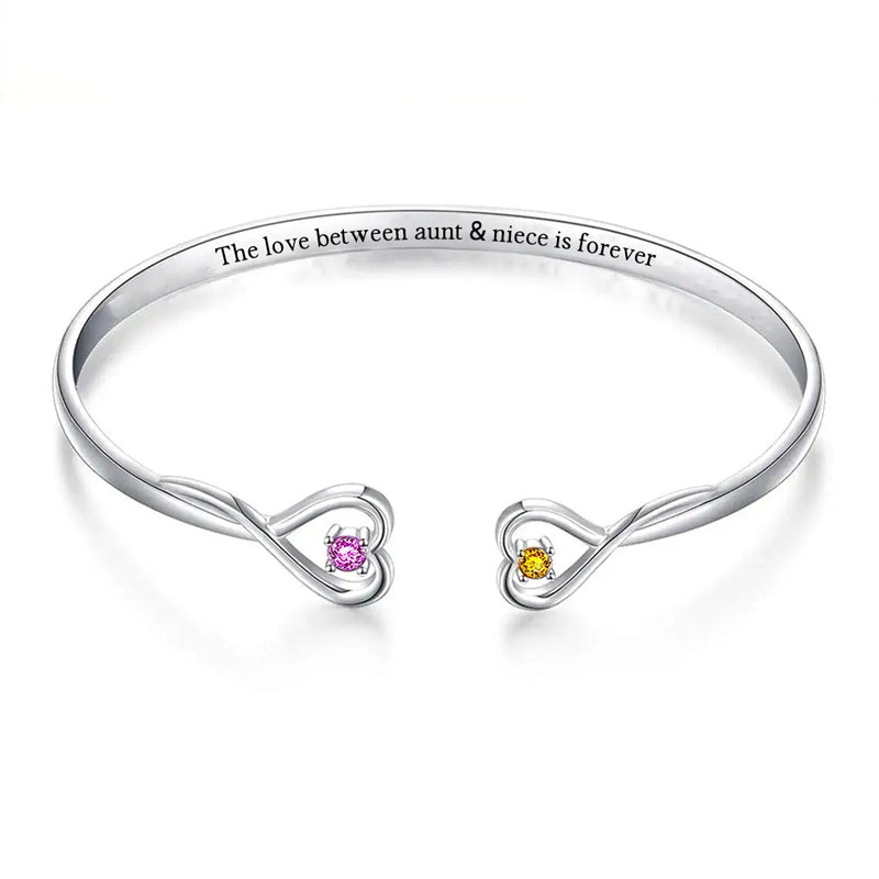 Aunt and Niece Love Eternal Custom Birthstone Double Heart Bracelet