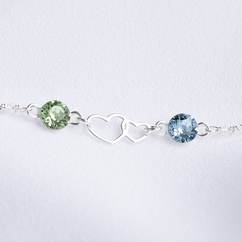 Mother and Daughter Forever Linked Together Double Heart Custom Birthstone Bracelet