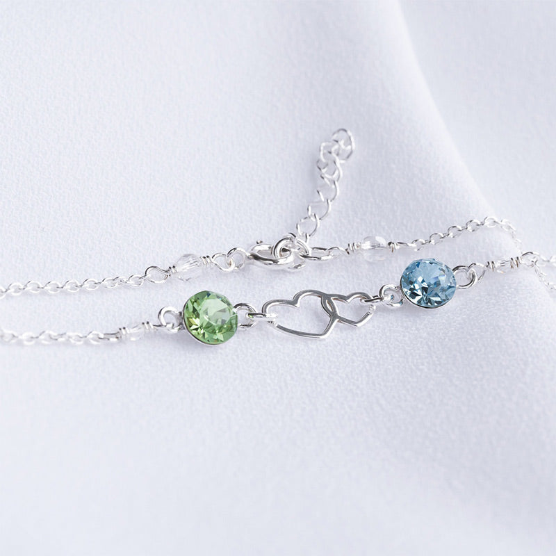 Mother and Daughter Forever Linked Together Double Heart Custom Birthstone Bracelet
