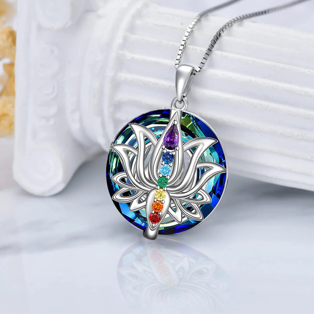 S925 Move on Colorful Lotus Necklace