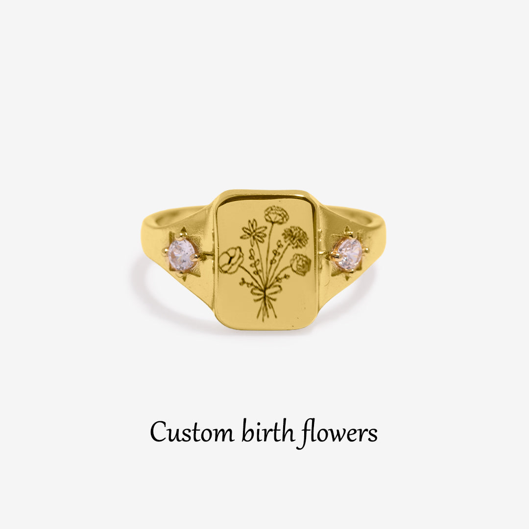 S925 Custom Birth Flower Ring