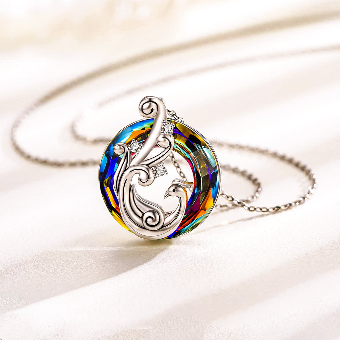 For Self - S925 I Survived Because The Fire Inside Me Burns Brighter Than The Fire Around Me Colorful Phoenix Necklace